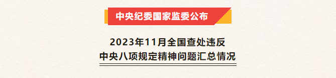 新聞速遞丨中央紀(jì)委國家監(jiān)委公布2023年11月全國查處違反中央八項規(guī)定精神問題匯總情況